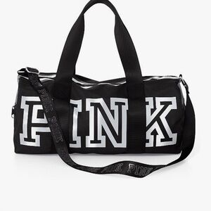 PINK Victoria's Secret Black Gym Weekender Duffle Bag with Reflective Lettering